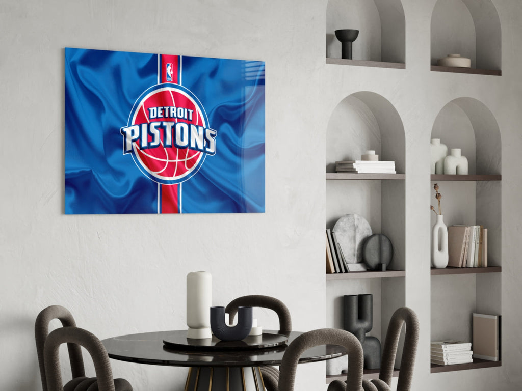 The fluctuating Detroit Pistons Glass Wall Art || Designer Collection Insigneart USA