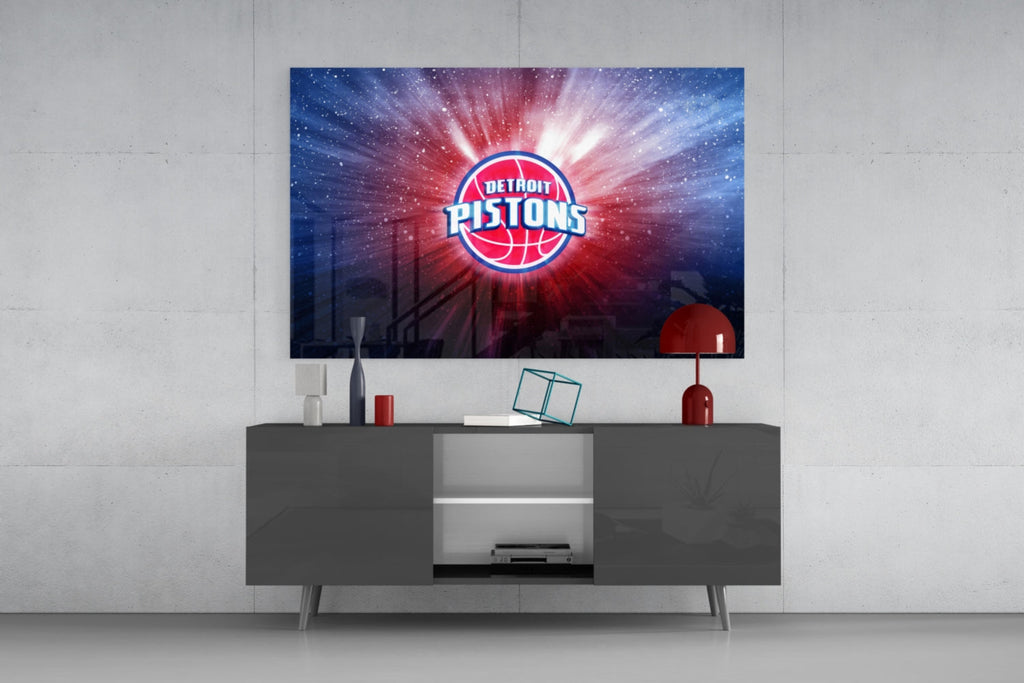Detroit Pistons: Blue Light Glass Wall Art || Designer Collection Insigneart USA