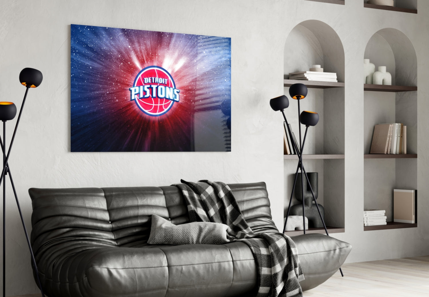 Detroit Pistons: Blue Light Glass Wall Art || Designer Collection Insigneart USA