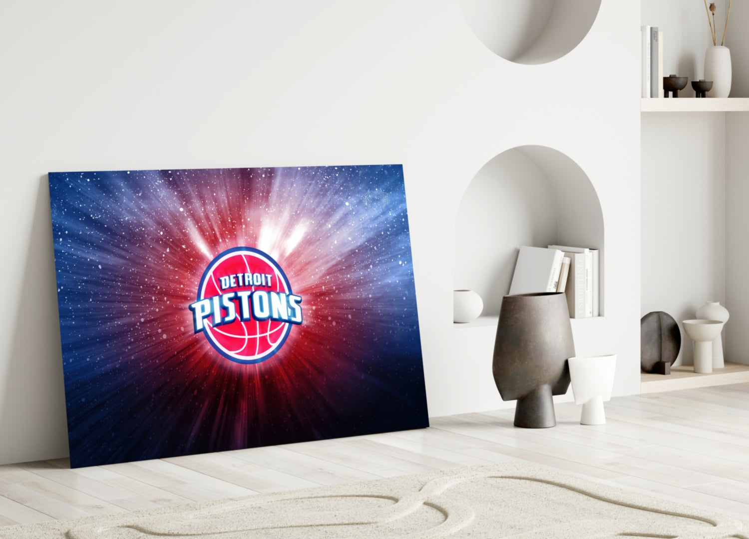 Detroit Pistons: Blue Light Glass Wall Art || Designer Collection Insigneart USA