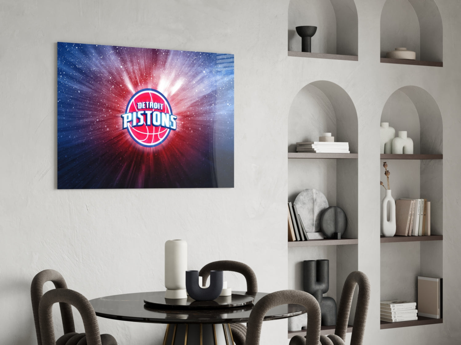 Detroit Pistons: Blue Light Glass Wall Art || Designer Collection Insigneart USA
