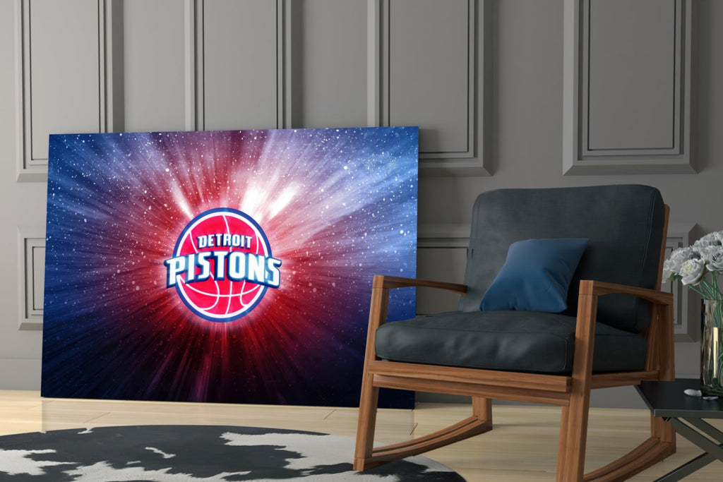 Detroit Pistons: Blue Light Glass Wall Art || Designer Collection Insigneart USA