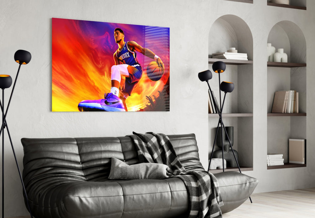 Devin Booker: Rise of the Flames Glass Wall Art || Designer Collection Insigneart USA