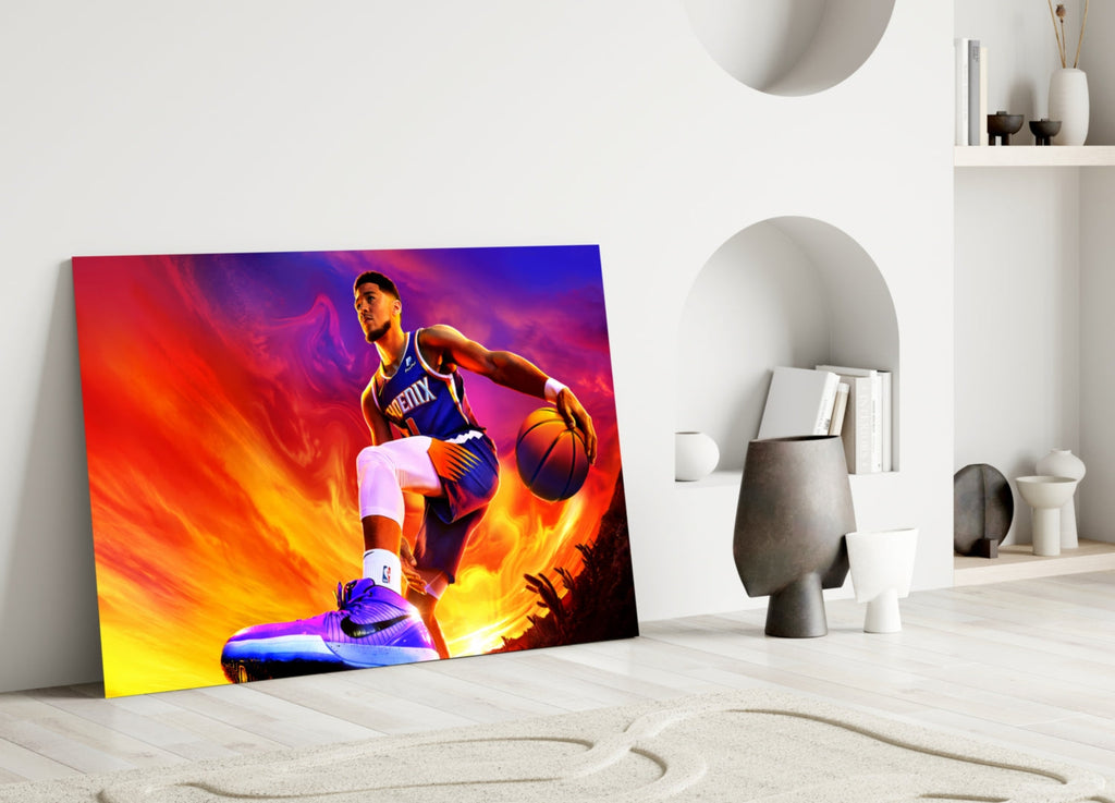 Devin Booker: Rise of the Flames Glass Wall Art || Designer Collection Insigneart USA