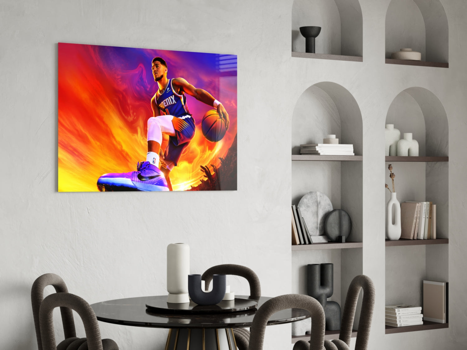 Devin Booker: Rise of the Flames Glass Wall Art || Designer Collection Insigneart USA