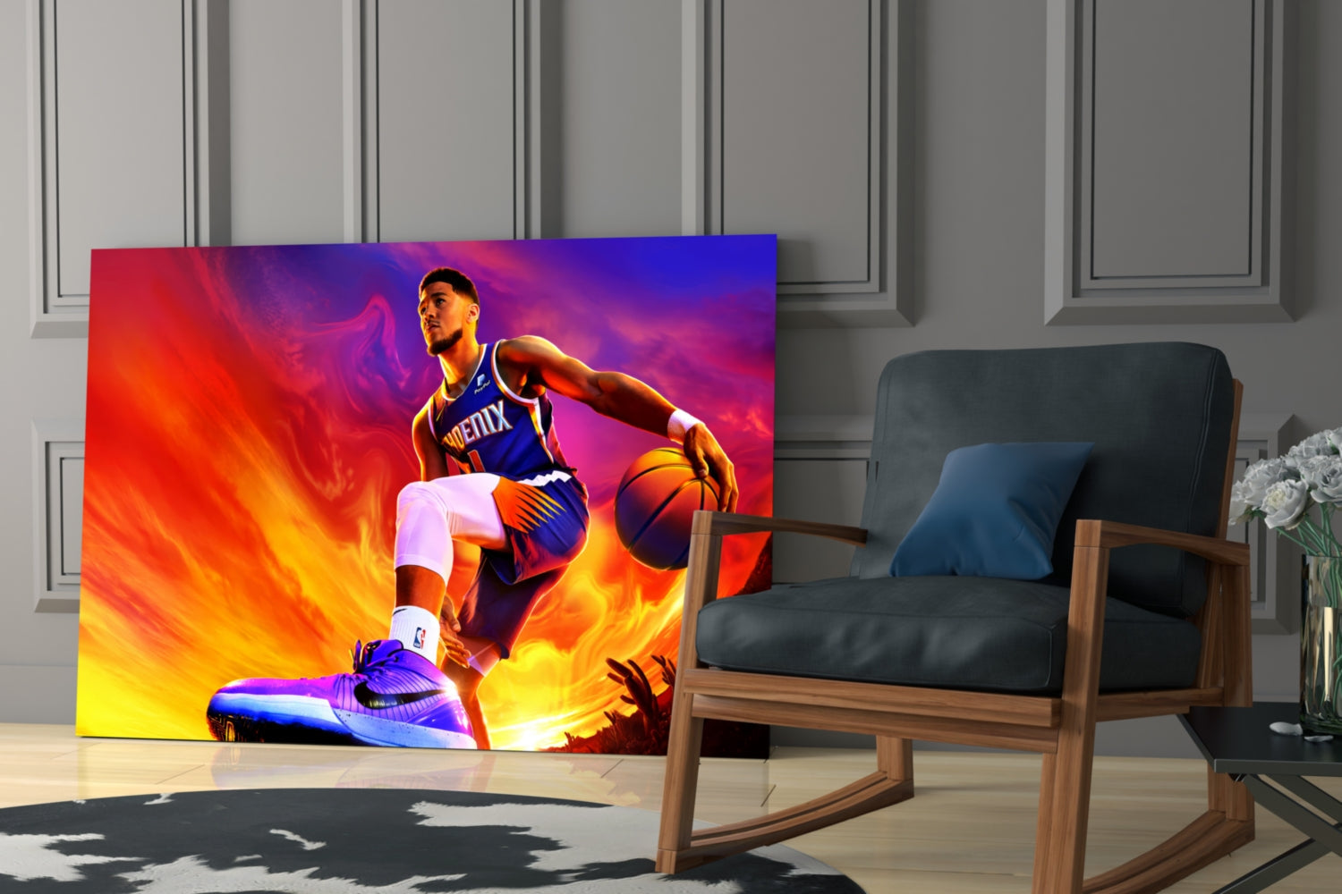Devin Booker: Rise of the Flames Glass Wall Art || Designer Collection Insigneart USA