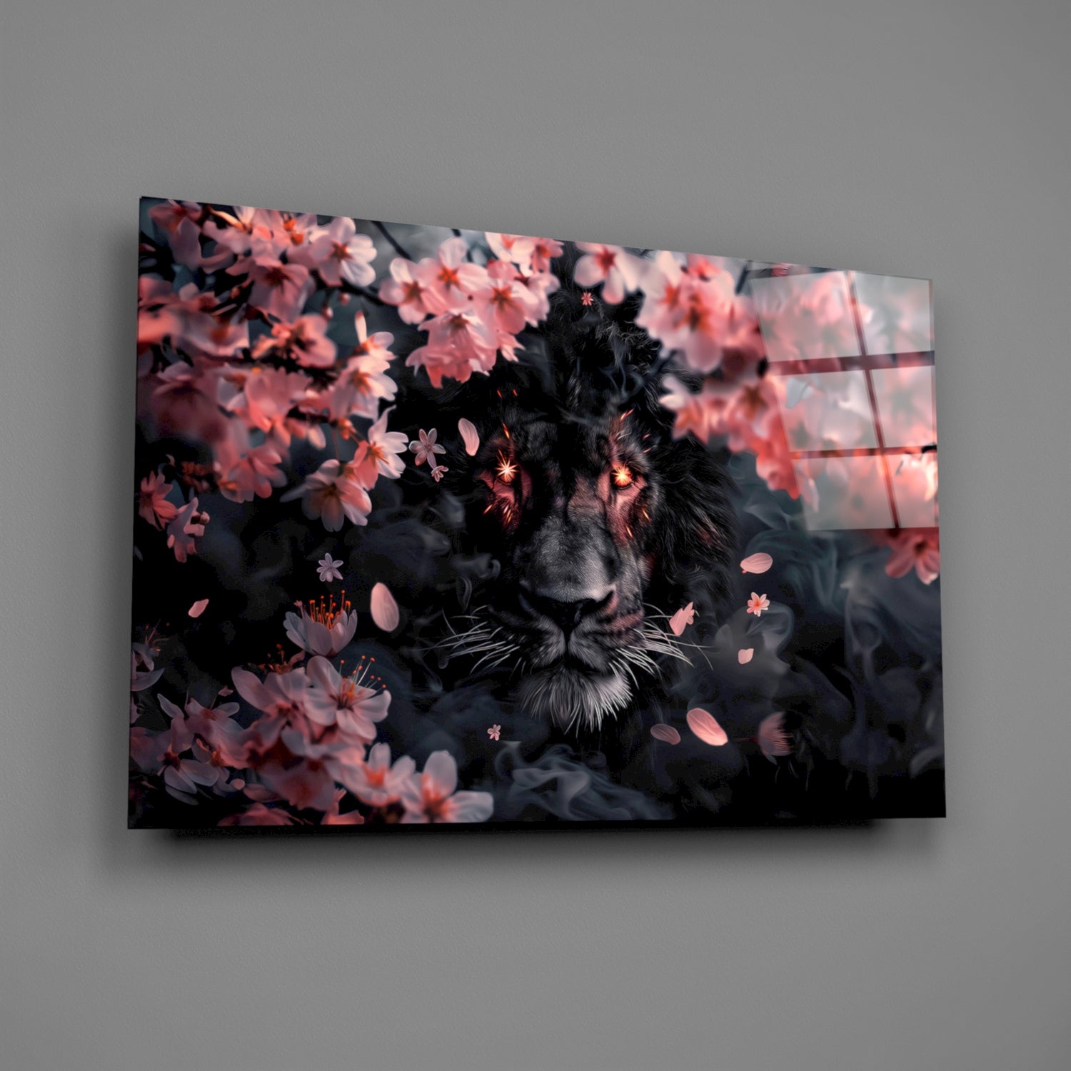 Lion of the Night Glass Wall Art || Designer Collection Insigneart USA