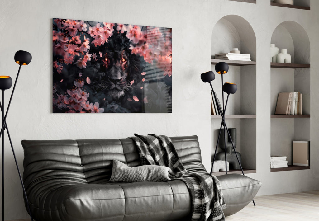 Lion of the Night Glass Wall Art || Designer Collection Insigneart USA
