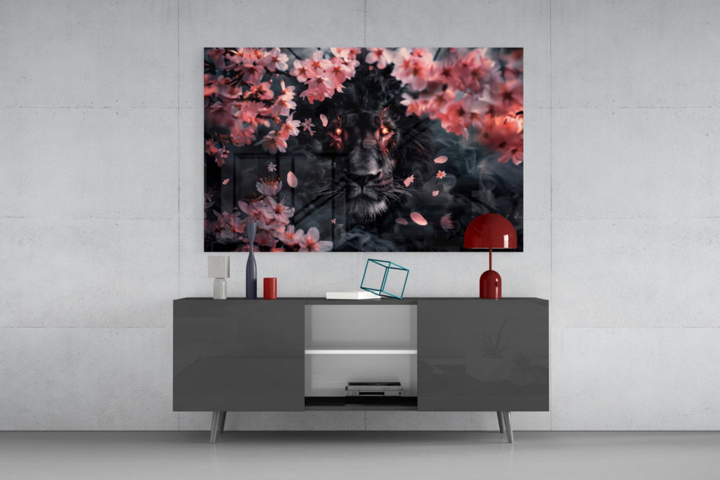 Lion of the Night Glass Wall Art || Designer Collection Insigneart USA