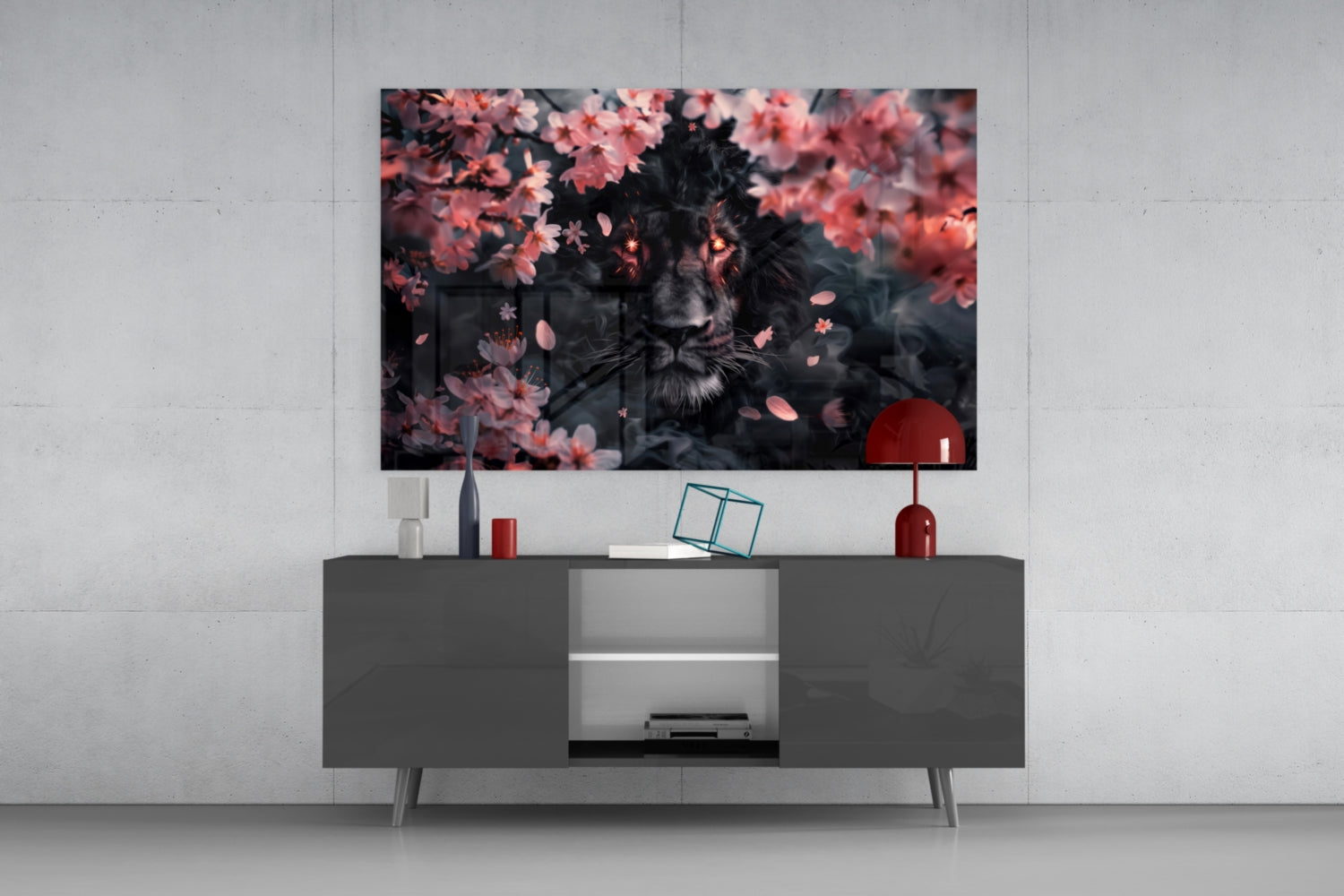 Lion of the Night Glass Wall Art || Designer Collection Insigneart USA