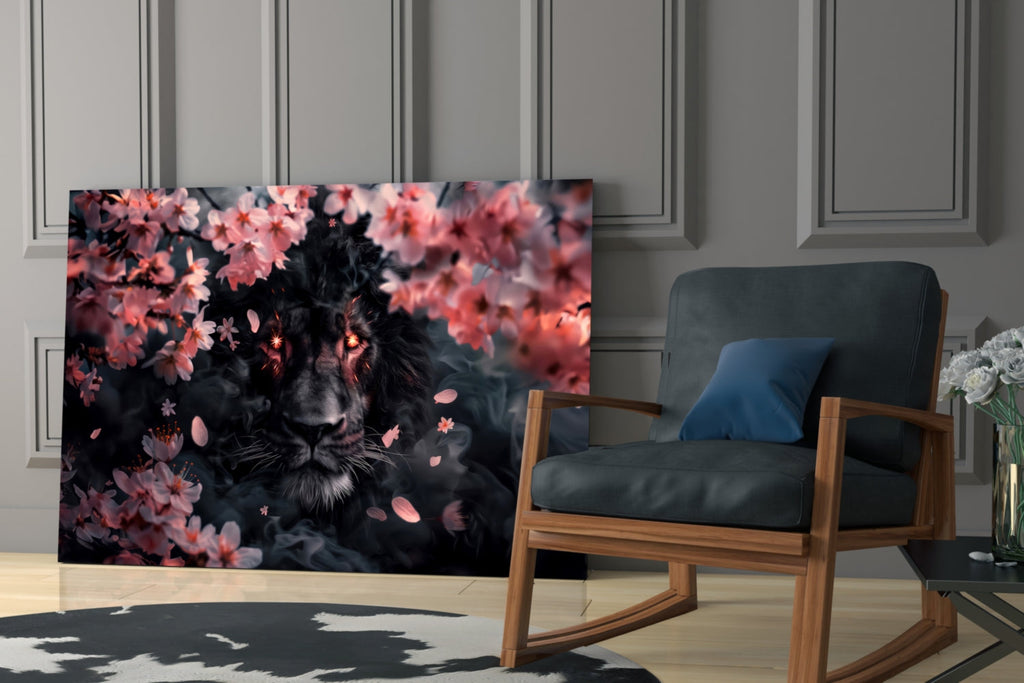 Lion of the Night Glass Wall Art || Designer Collection Insigneart USA