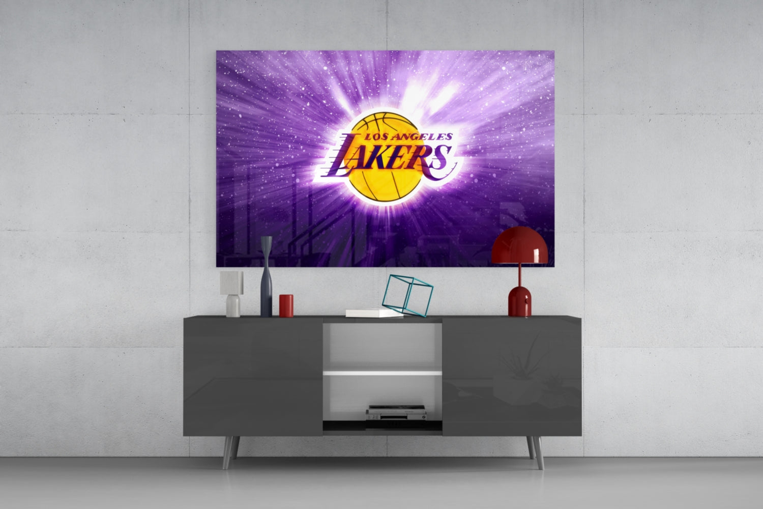Los Angeles Lakers: Purple Flash  Glass Wall Art || Designer Collection Insigneart USA