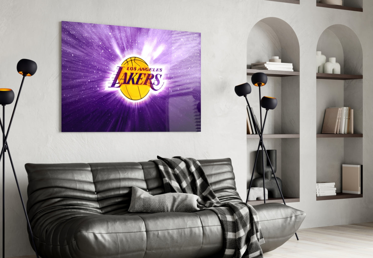 Los Angeles Lakers: Purple Flash  Glass Wall Art || Designer Collection Insigneart USA