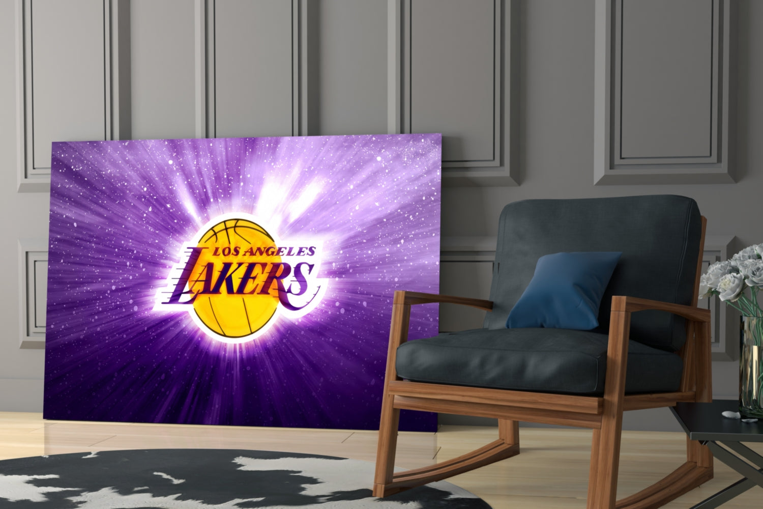Los Angeles Lakers: Purple Flash  Glass Wall Art || Designer Collection Insigneart USA