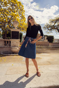 DENIM PLEAT KILT SKIRT WITH TIE profile-nyc