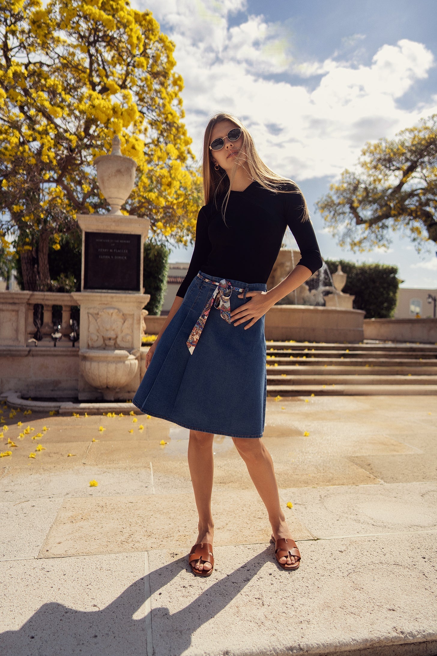 DENIM PLEAT KILT SKIRT WITH TIE profile-nyc