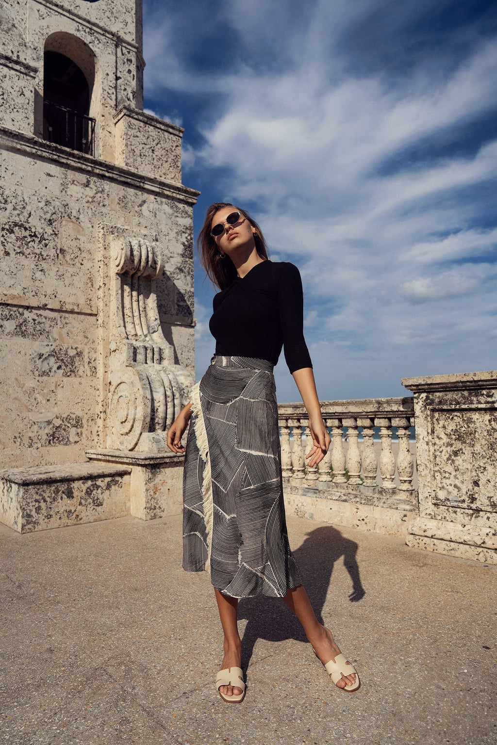 FAUX WRAP FRINGE SKIRT profile-nyc