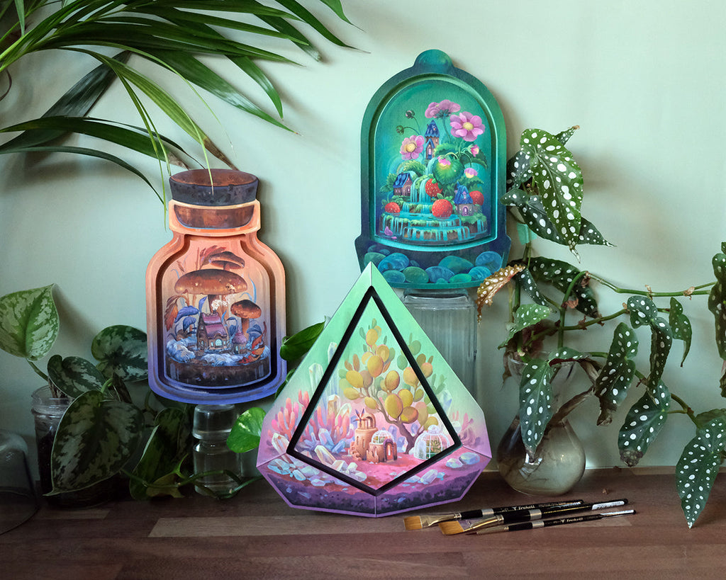Trekell Domed Cloche Terrarium Floater Panel - Wooden Painting Canvas Trekell Art Supplies