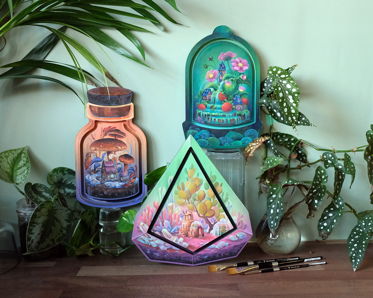 Trekell Domed Cloche Terrarium Floater Panel - Wooden Painting Canvas Trekell Art Supplies
