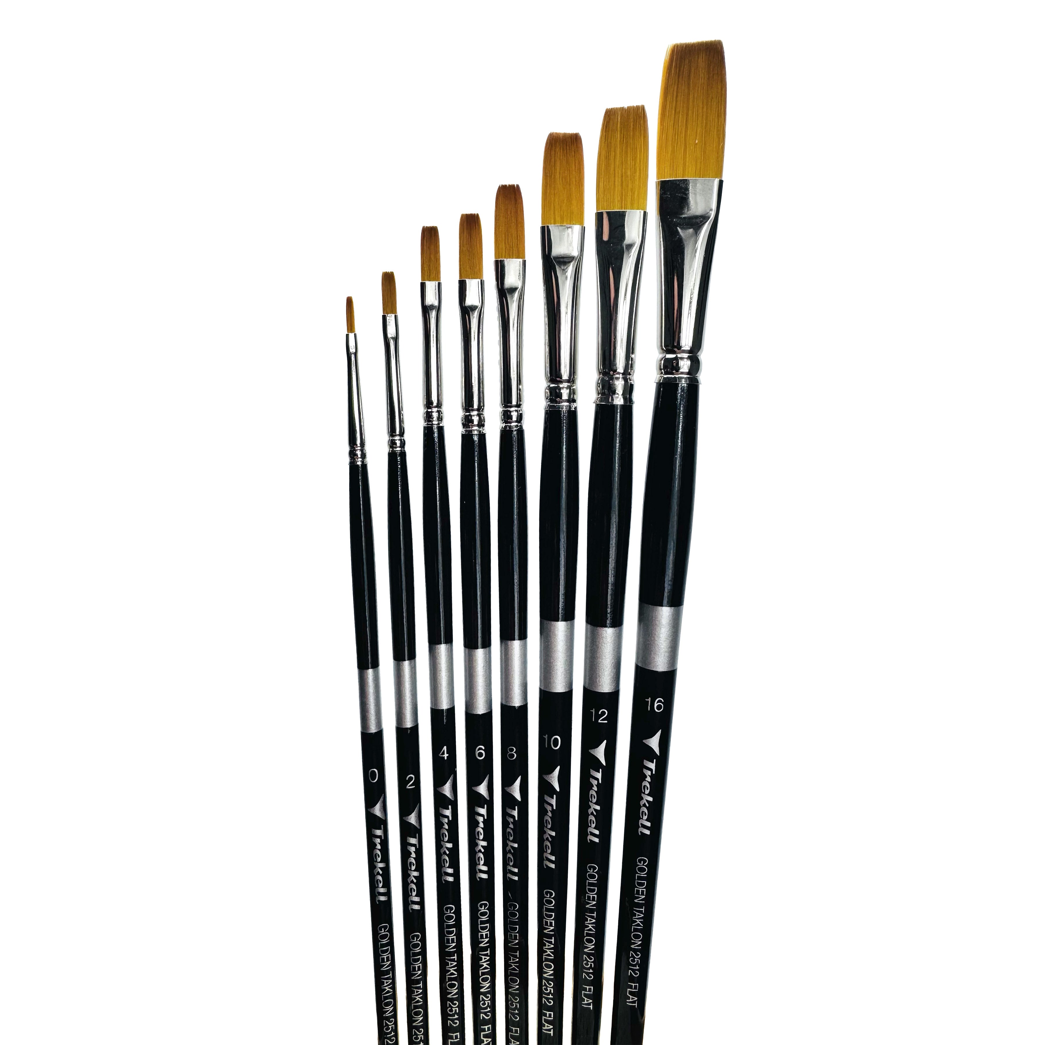 Trekell Golden Taklon Complete Flat Brush Set - Long Handle Trekell Art Supplies