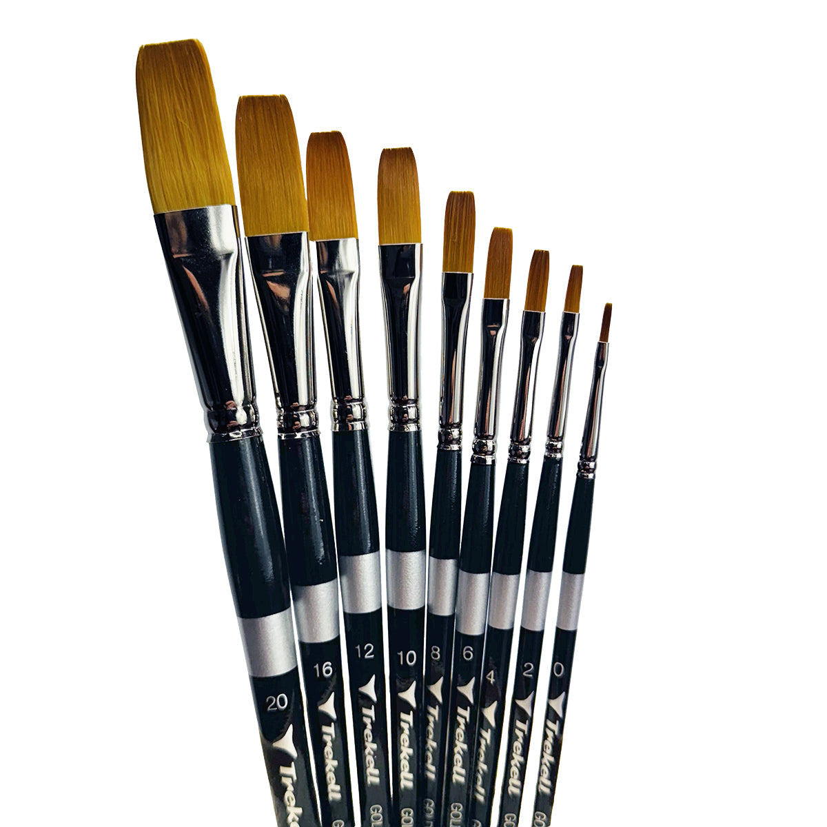 Trekell Golden Taklon Complete Flat Brush Set - Short Handle Trekell Art Supplies