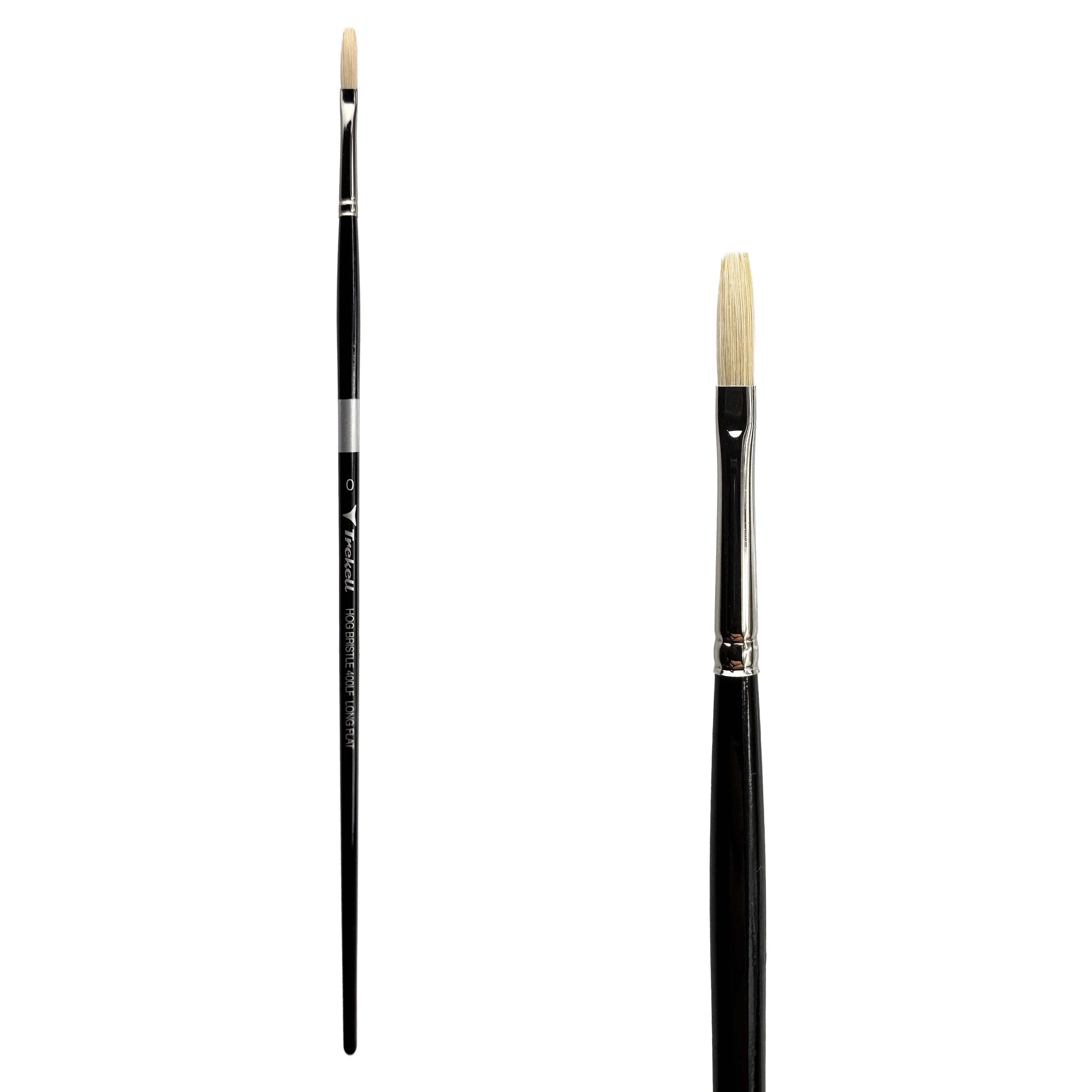 Trekell Hog Bristle Long Handle Artist Brush - Size #0 Long Flat Trekell Art Supplies