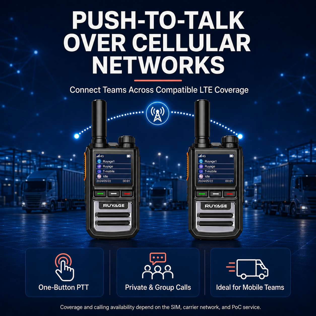RUYAGE R1 4G LTE PoC Walkie Talkies – 2-Pack Ruyage Radio