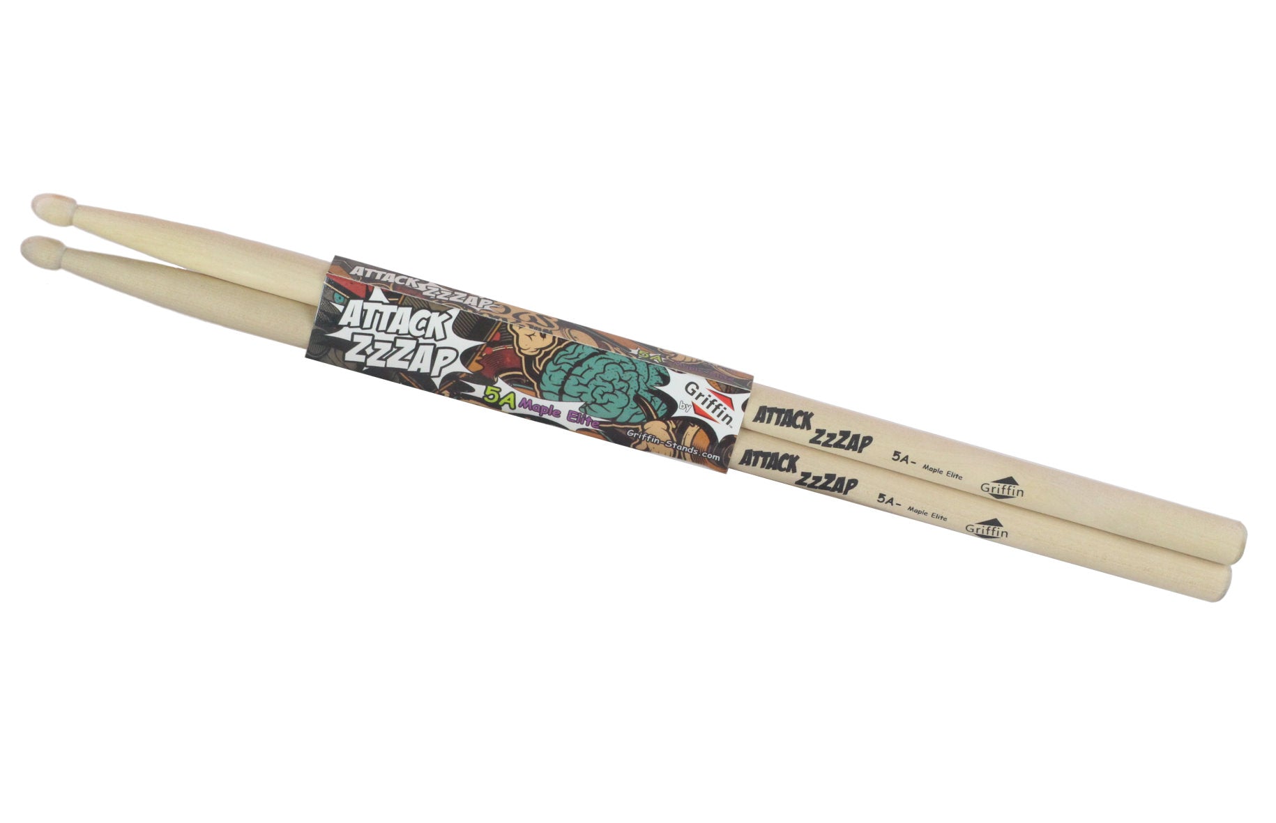 12 Pairs of Select Elite Maple Wood Drum Sticks by GRIFFIN Attack Zzzap - Size 5A Premium Balanced, Level and Straight - Drummers Percussion Classic GeekStands.com