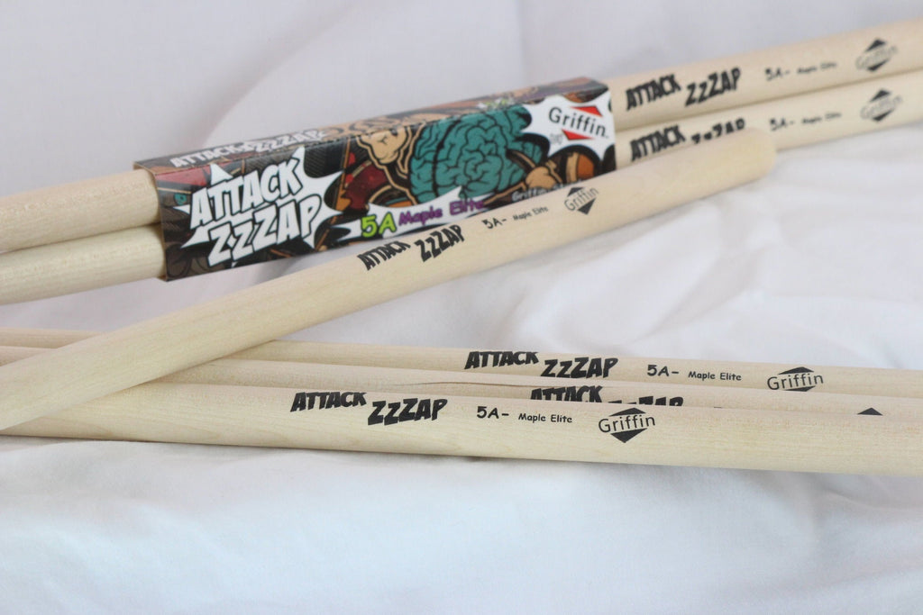 12 Pairs of Select Elite Maple Wood Drum Sticks by GRIFFIN Attack Zzzap - Size 5A Premium Balanced, Level and Straight - Drummers Percussion Classic GeekStands.com