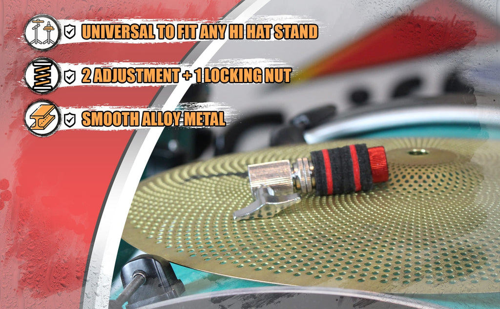 GRIFFIN Hi-Hat Clutch Mount Deluxe Version | Alloy Metal Speed Threads | Universal Holder to Fit Most Hi-Hat Cymbals,  Rods & Hihat Stands | Red locking Nut GeekStands.com