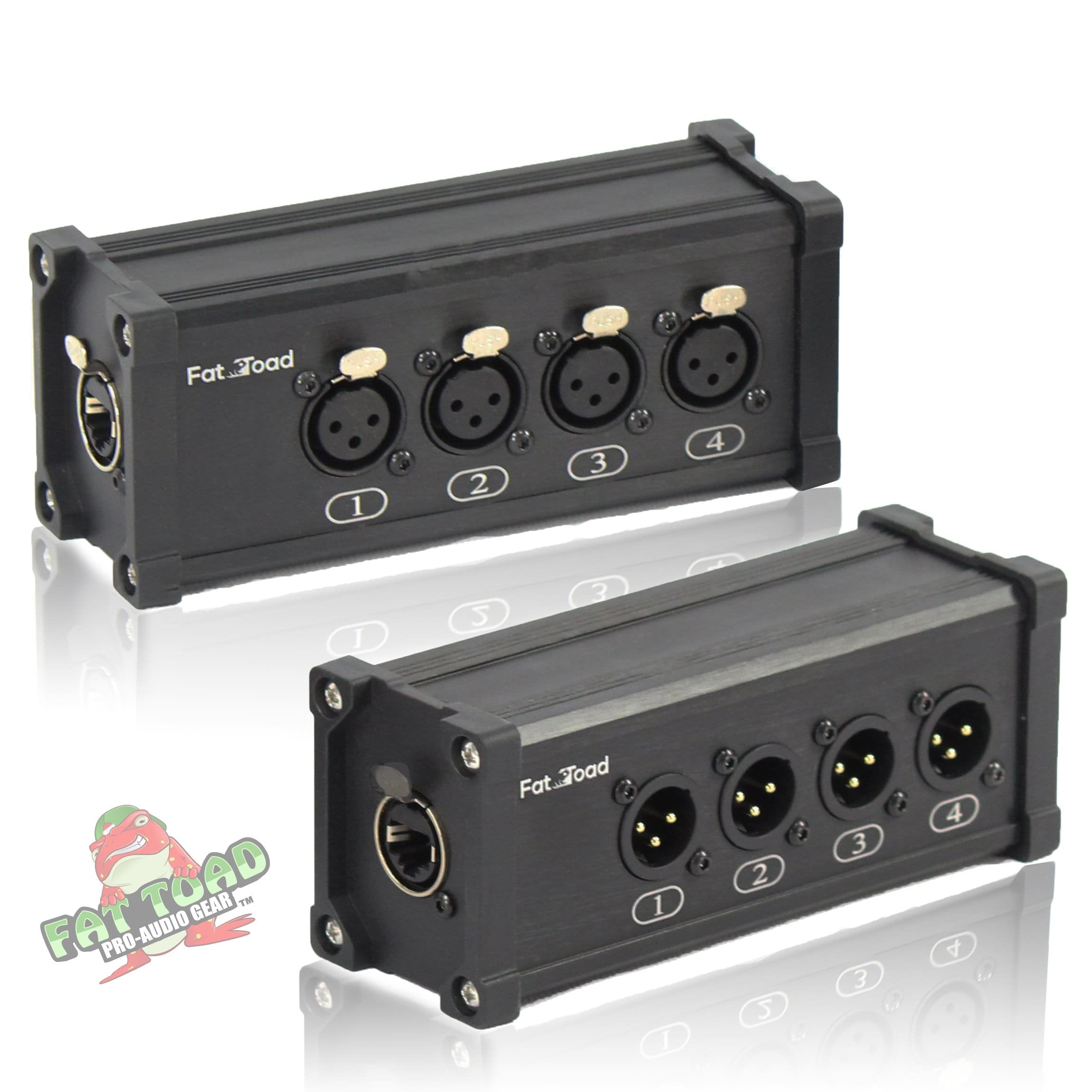 4 Channel DMX Hub Over Network Signal XLR Cable Extender FAT TOAD | Male & Female Pack with 3 Pin XLR to RJ45 Ethercon Wire for Live Stage Sound Monitoring, Studio Recording & DJ Lighting, PA AES-EBU GeekStands.com