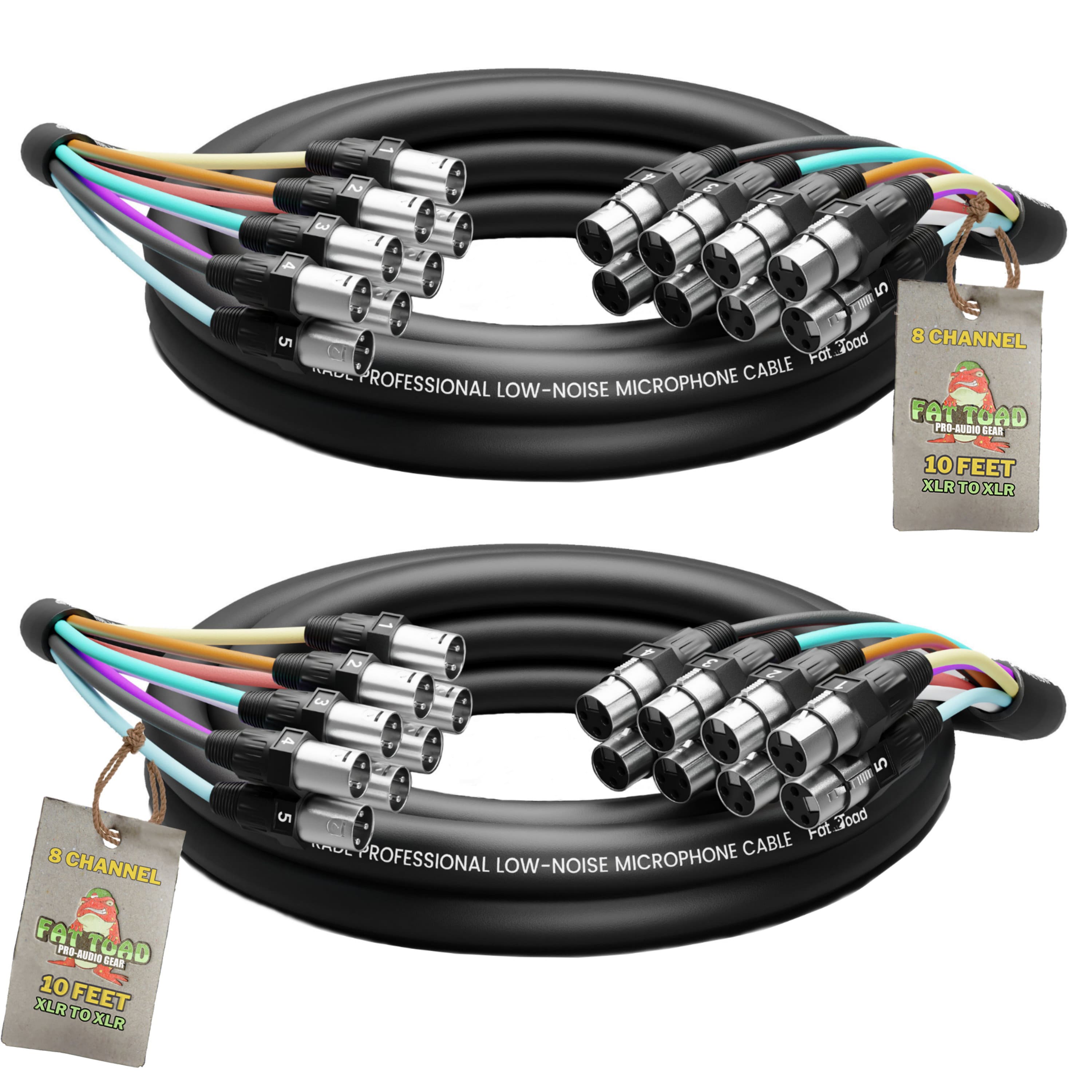 2 PACK - FAT TOAD 8 Channel XLR Snake Cable Patch 10ft | Studio Stage, Live Sound Recording Multicore Cords | Pro-Audio Shielded 3-Pin Balanced Wires for Microphone Interface DMX Hub, DJ Digital Mixer GeekStands.com