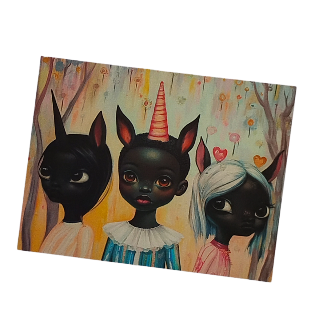 Black Art Postcard | Black Girl Unicorns + Forest Fantasy artwork Black Magic Social Club