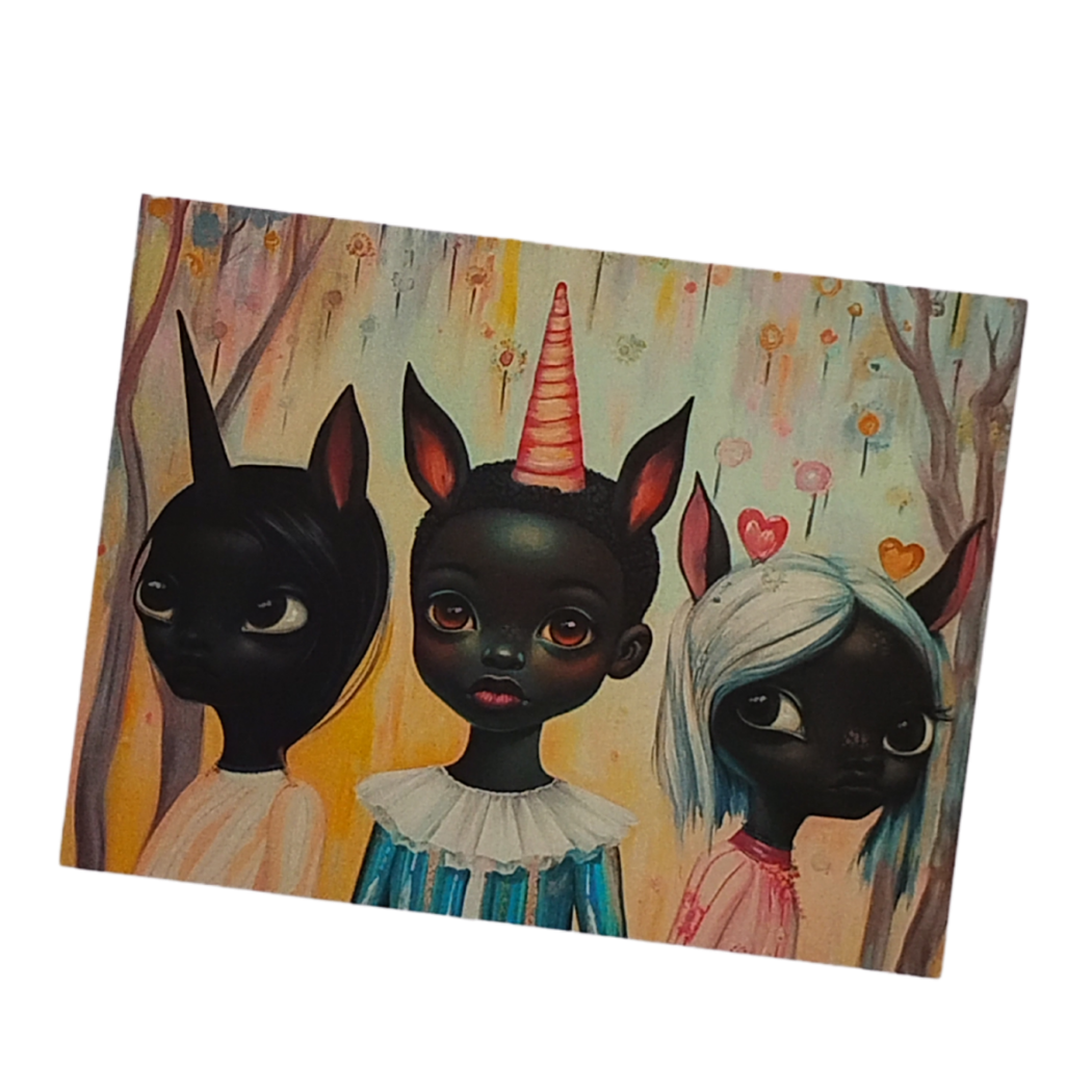 Black Art Postcard | Black Girl Unicorns + Forest Fantasy artwork Black Magic Social Club