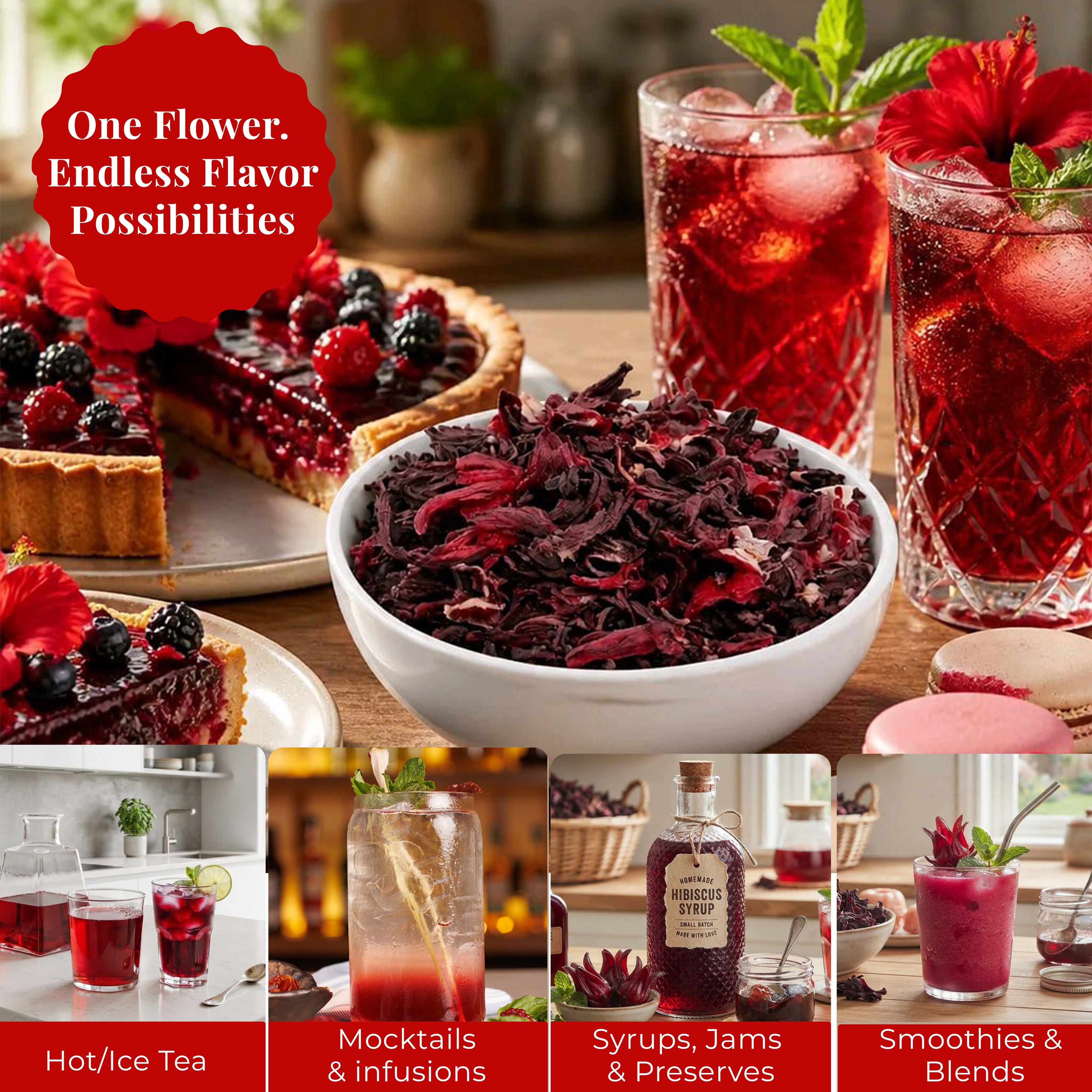 Dried Hibiscus Flowers 5oz – Loose Leaf Herbal Tea | Caffeine-Free, Non-GMO, Vegan Akshit