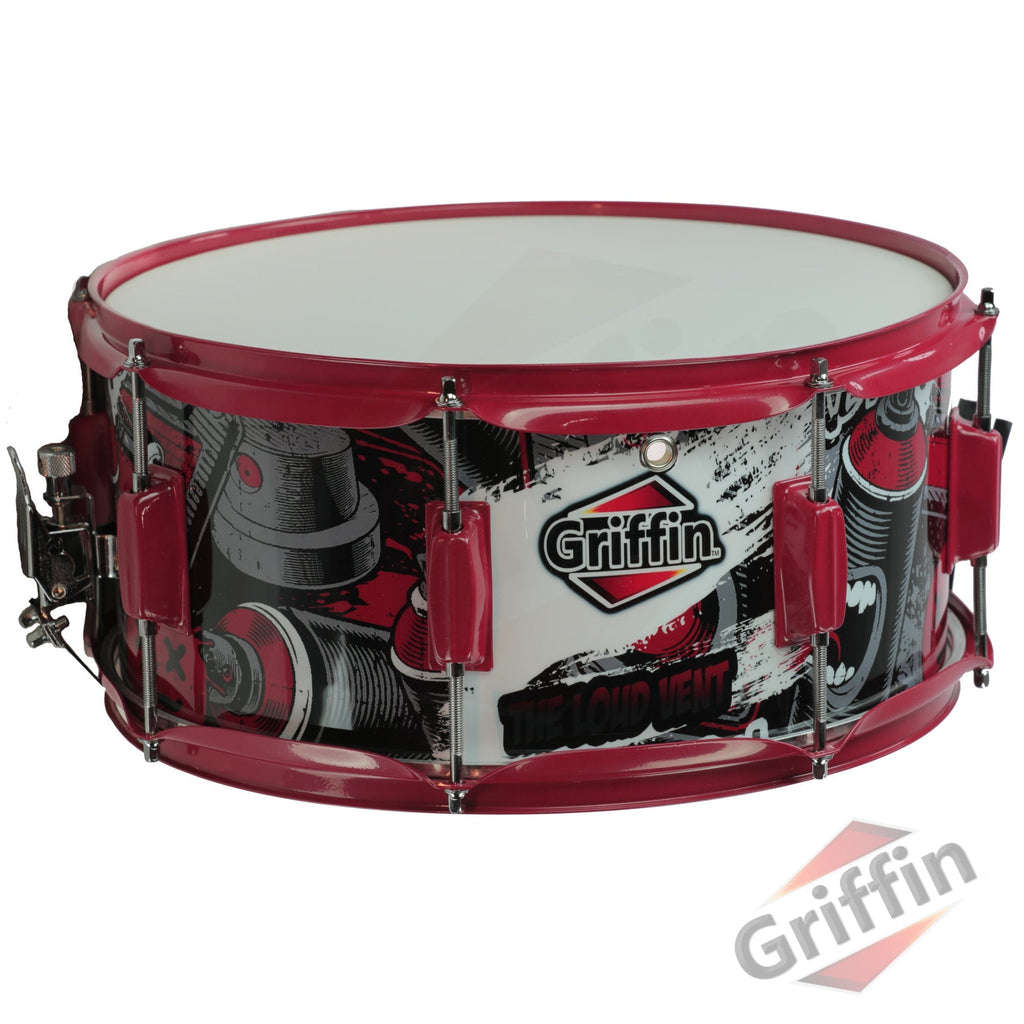 Snare Drum by GRIFFIN | Birch Wood Shell 14"x6.5" with Custom Graphic Wrap (Limited Edition) | Percussion Acoustic Musical Instrument Kit & Drummers Key | 8 Metal Lugs, Head Set & Strainer Throw Off GeekStands.com