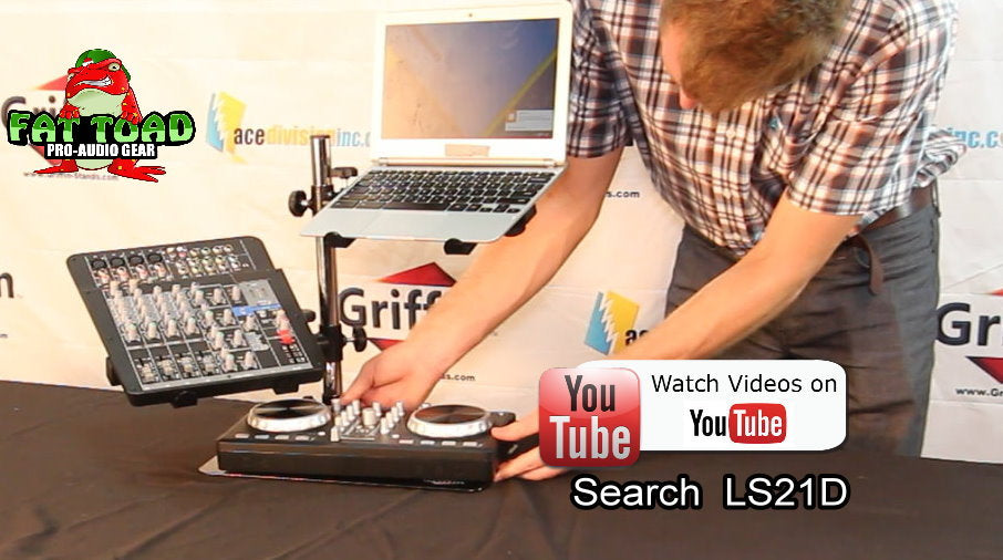 Double DJ Laptop Stand by FAT TOAD - 2 Tier PC Table Holder - Portable Computer Clamp Equipment Rack with Duel Mounts for Studio Mixers, Controllers GeekStands.com