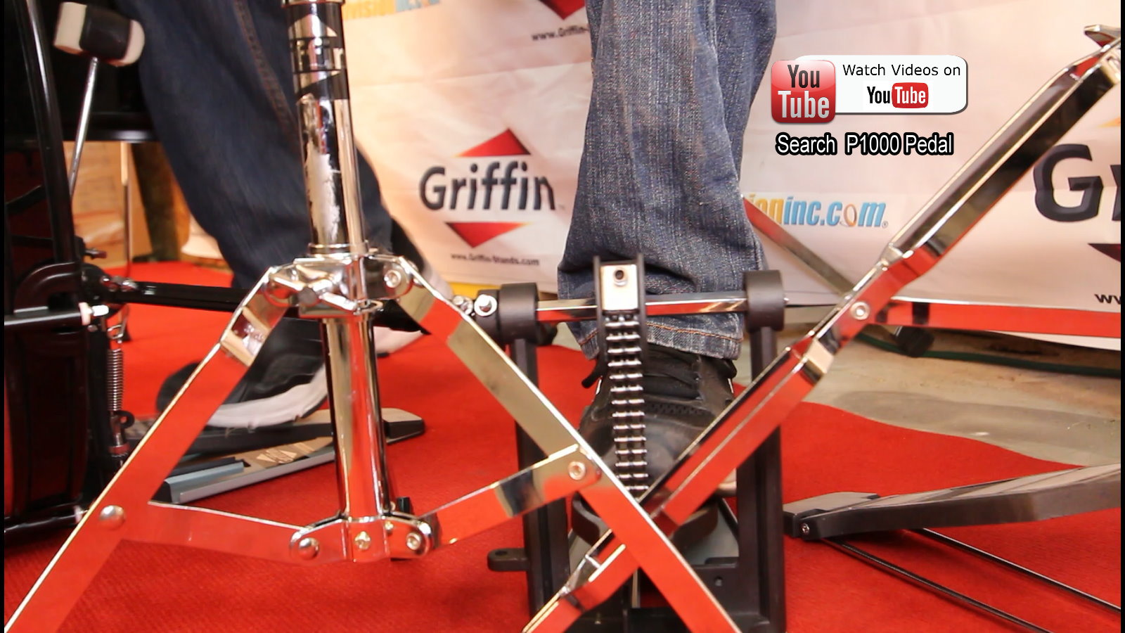 Double Kick Drum Pedal for Bass Drum by GRIFFIN - Deluxe Twin Set Foot Pedal - Quad Sided Beater Heads - Dual Pedal Two Chain Drive Hardware GeekStands.com