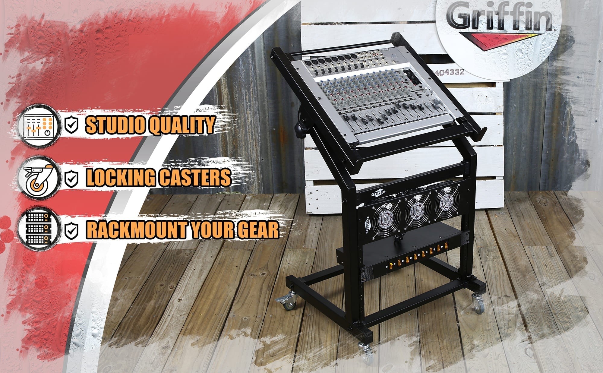 Rack Mount Rolling Stand & Adjustable Mixer Platform Rails by GRIFFIN - 19U Cart Holder for Music Studio Booth Pro Audio Recording Cabinet Equipment GeekStands.com