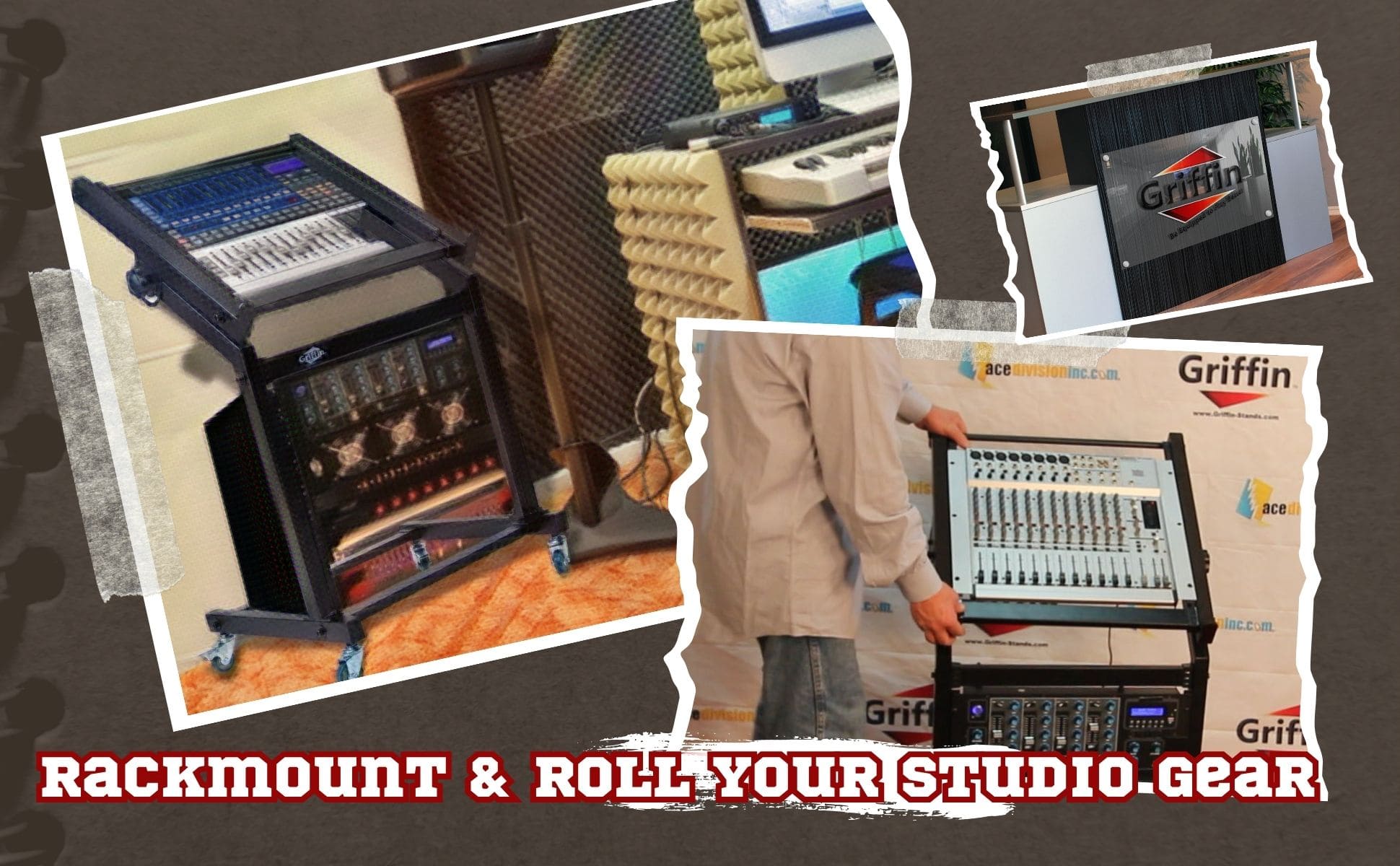 Rack Mount Rolling Stand & Adjustable Mixer Platform Rails by GRIFFIN - 19U Cart Holder for Music Studio Booth Pro Audio Recording Cabinet Equipment GeekStands.com
