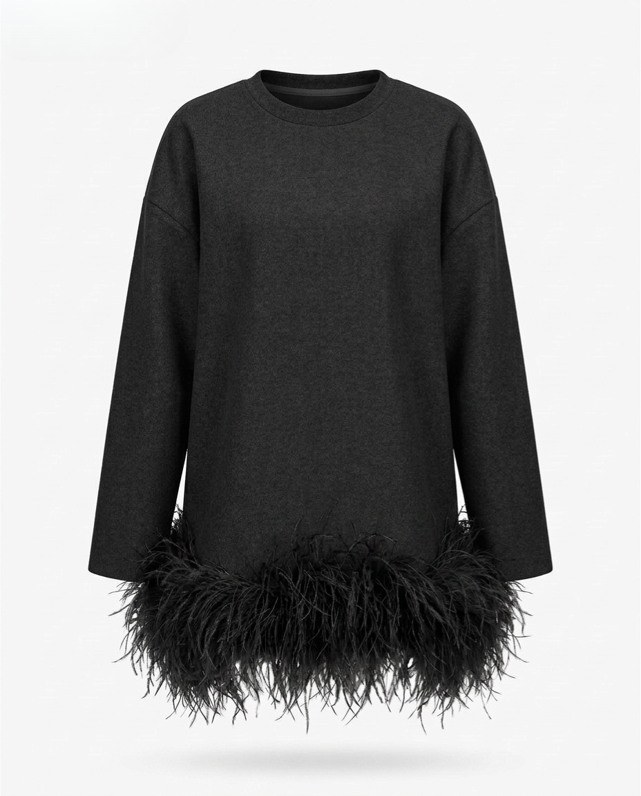 Audacious Feather Trim Sweatshirt Boho Brown