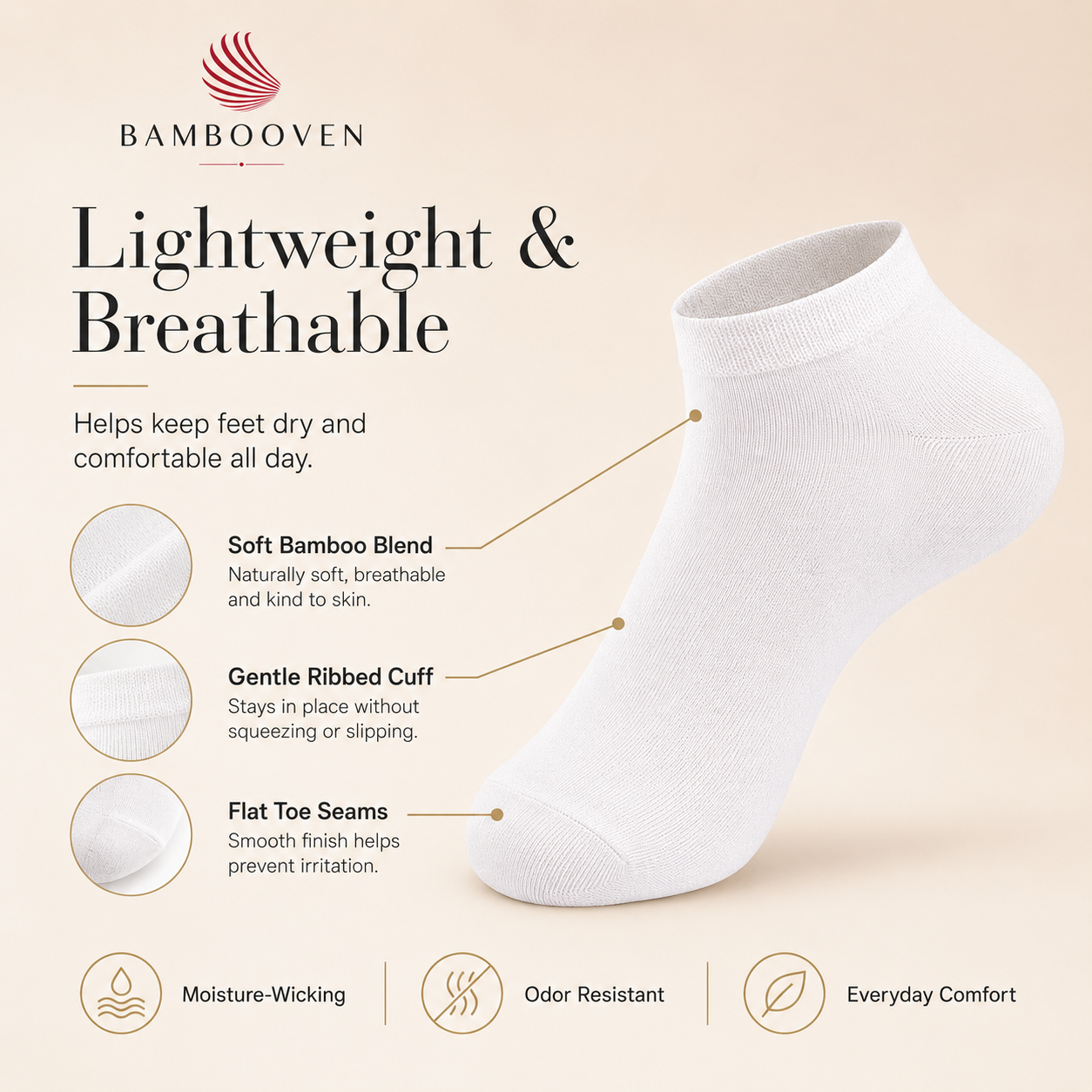 Women’s Bamboo Ankle Socks 12-Pack – Mixed Colors Soft Thin Low-Cut Socks Bambooven
