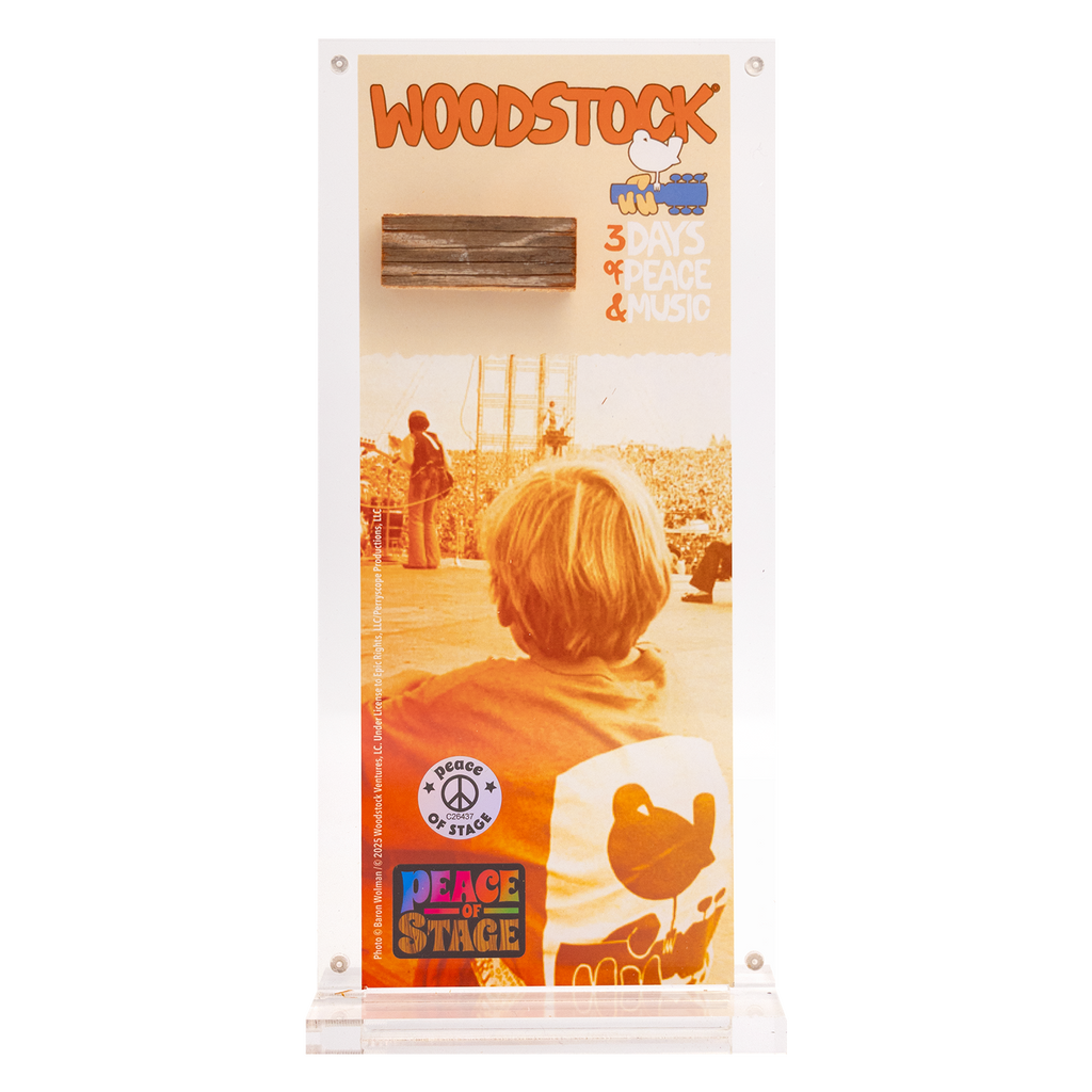 Boy on Original Woodstock Stage  - Acrylic Frame Peace Of Stage LLC