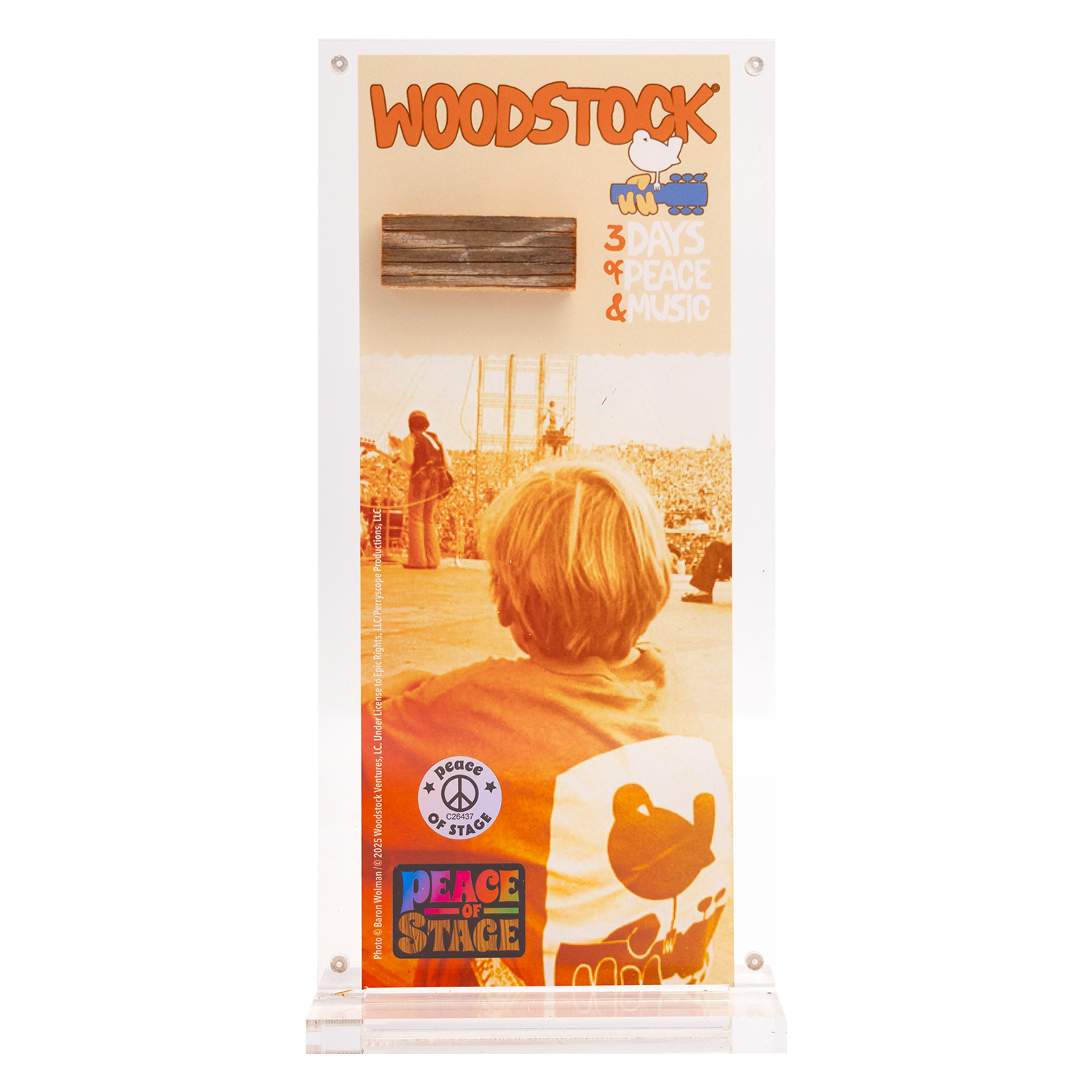 Boy on Original Woodstock Stage  - Acrylic Frame Peace Of Stage LLC