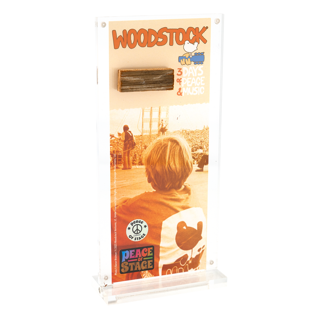 Boy on Original Woodstock Stage  - Acrylic Frame Peace Of Stage LLC