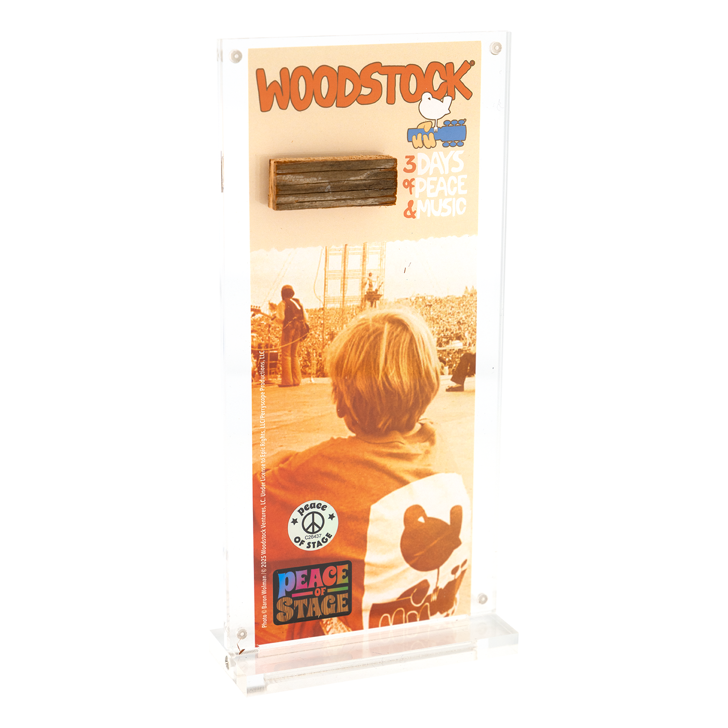 Boy on Original Woodstock Stage  - Acrylic Frame Peace Of Stage LLC