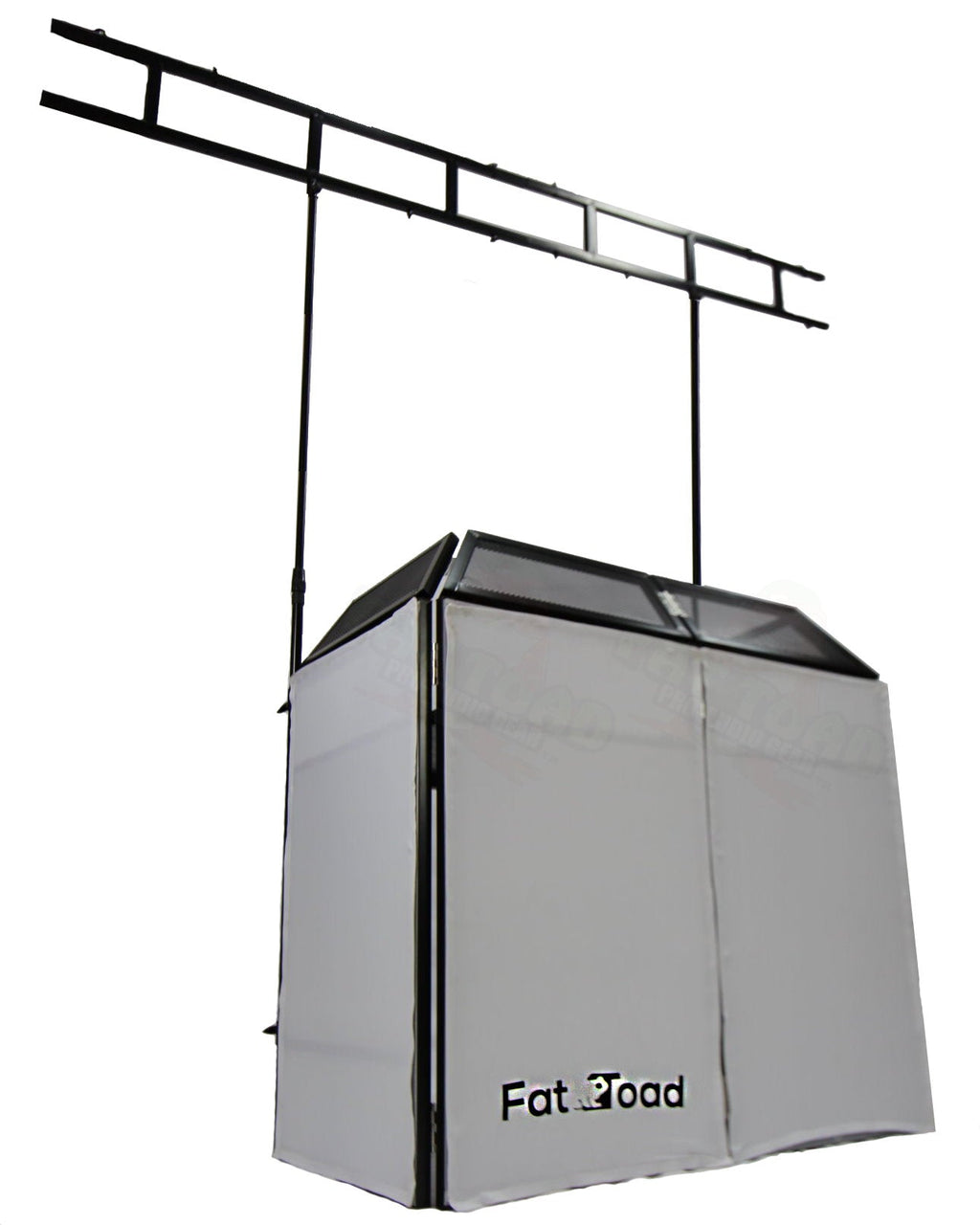 DJ Booth Tabletop With 8FT Lighting Truss Stand Package by FAT TOAD - Foldable Panel Portable Stage Platform Facade Scrim Cover, Video Light Display GeekStands.com
