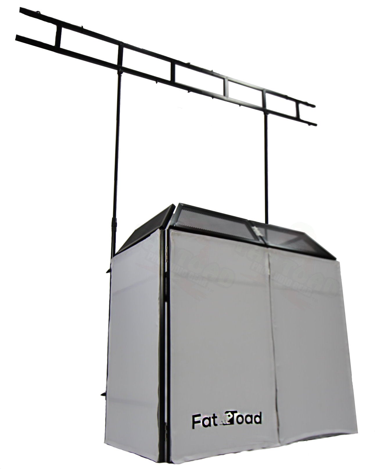 DJ Booth Tabletop With 8FT Lighting Truss Stand Package by FAT TOAD - Foldable Panel Portable Stage Platform Facade Scrim Cover, Video Light Display GeekStands.com