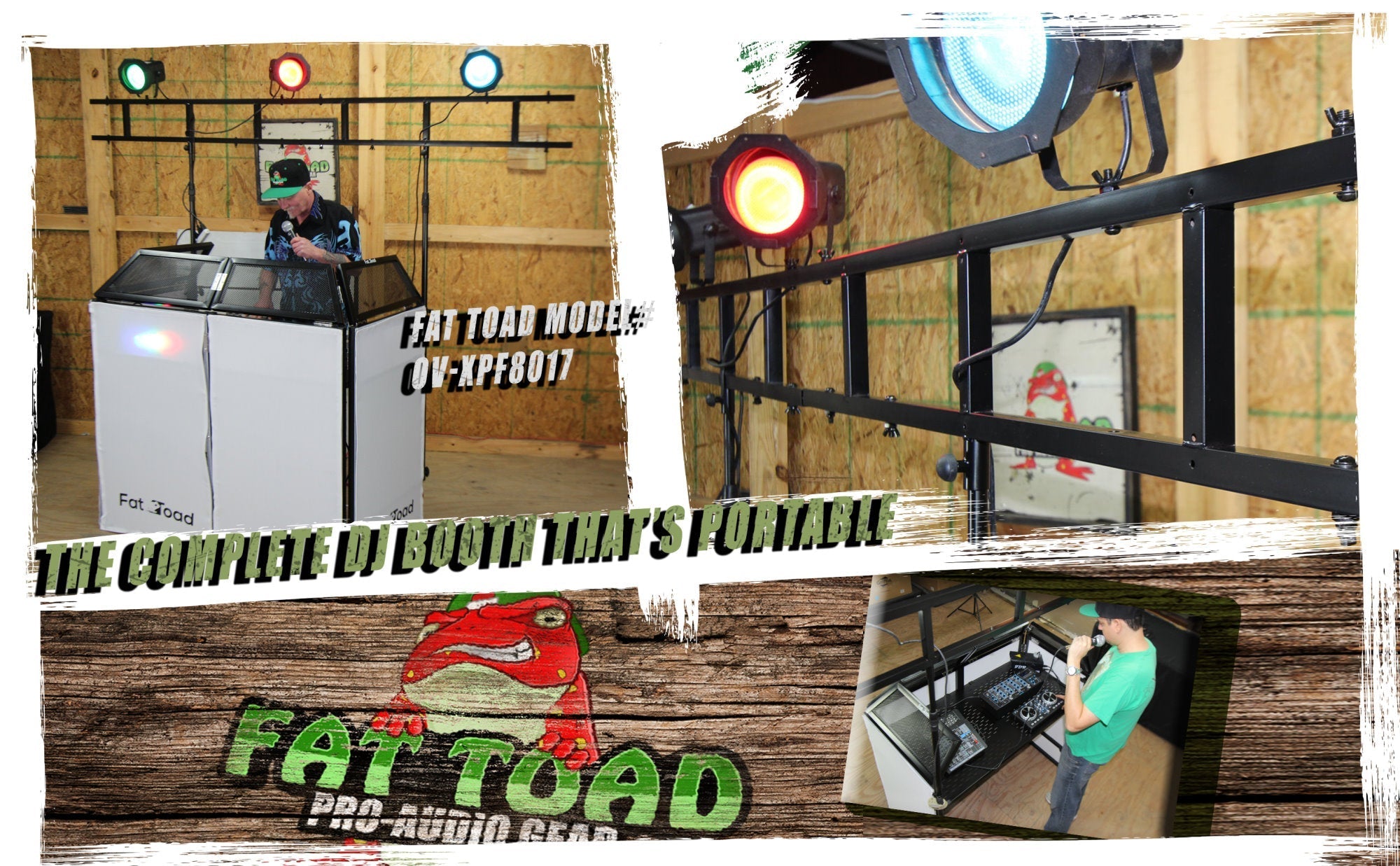 DJ Booth Tabletop With 8FT Lighting Truss Stand Package by FAT TOAD - Foldable Panel Portable Stage Platform Facade Scrim Cover, Video Light Display GeekStands.com