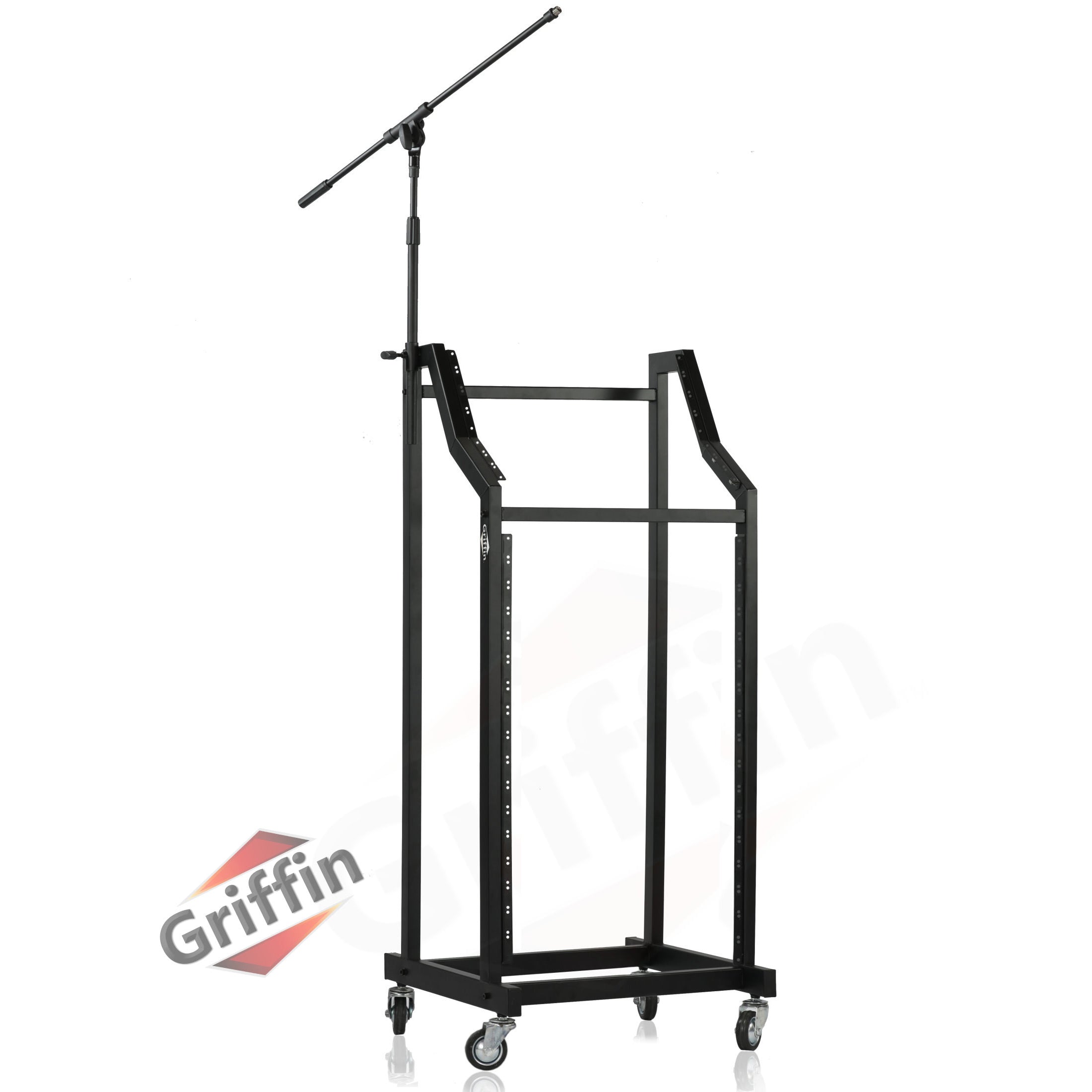 GRIFFIN Rack Mount Cart Stand & Top Mixer Platform 25U | Rolling Music Studio Booth Case Holder | Pro Audio Recording Cabinet Mount Rails | Sound Stage Equipment DJ Gear Display for Amplifier, Effects GeekStands.com